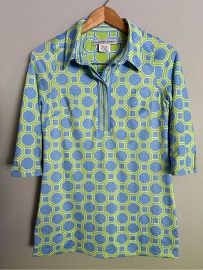 Gretchen Scott Women’s S Designs Blue & Lime Geometric Polo Tunic
